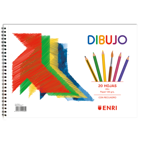 Enri Pajarita Bloc de Dibujo A4+ Tapa Blanda - 20 Hojas 120gr - Microperforado - 2 Taladros con Recuadro