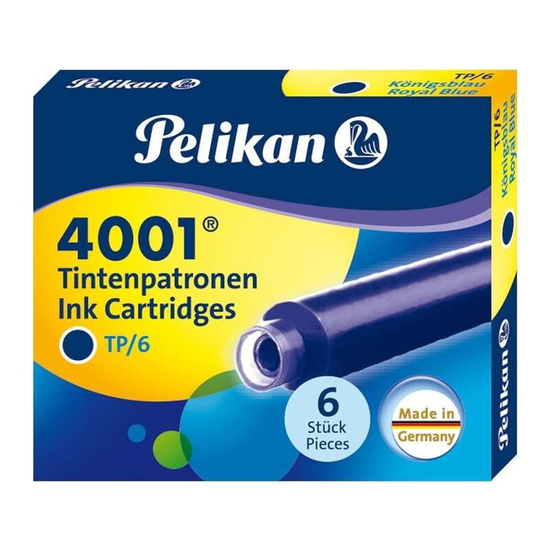 Pelikan Caja de 6 Cartuchos 4001 TP/6 - Tinta de Alta Calidad - Compatible con Plumas Estilograficas - Color Azul Real Pelikan Caja de 6 Cartuchos 4001 TP/6 - Tinta de Alta Calidad - Compatible con Plumas Estilograficas - Color Azul Real