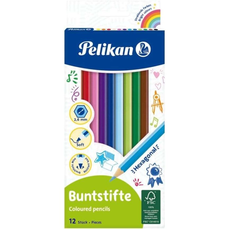 Pelikan Caja de 12 Lapices de Colores Hexagonales Lacados - Mina Antirotura - Certificacion FSC Pelikan Caja de 12 Lapices de Colores Hexagonales Lacados - Mina Antirotura - Certificacion FSC