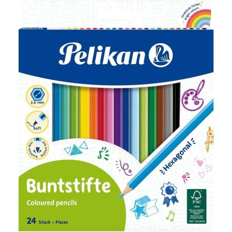 Pelikan Caja de 24 Lapices de Colores Hexagonales Lacados - Mina Antirotura - FSC Pelikan Caja de 24 Lapices de Colores Hexagonales Lacados - Mina Antirotura - FSC