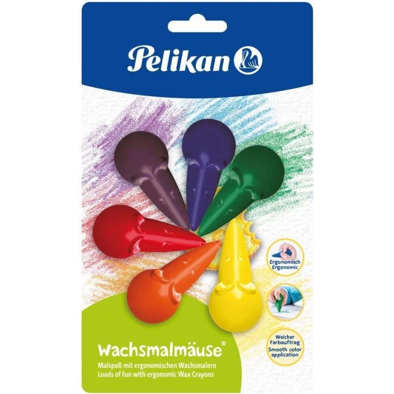 Pastelli Pelikan Mouse BL6 - Forma ergonomica - Non macchia - Colori assortiti Pastelli Pelikan Mouse BL6 - Forma ergonomica - Non macchia - Colori assortiti