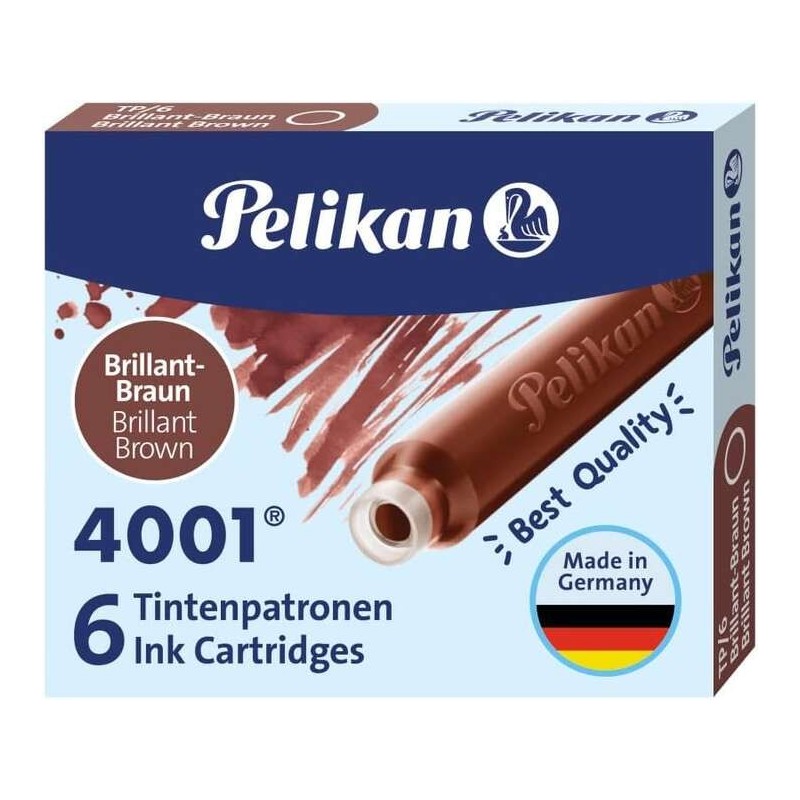 Pelikan Scatola da 6 Cartucce 4001 TP/6 Inchiostro di Alta Qualità - Compatibile con Penne Stilografiche - Colore Marrone Pelikan Scatola da 6 Cartucce 4001 TP/6 Inchiostro di Alta Qualità - Compatibile con Penne Stilografiche - Colore Marrone