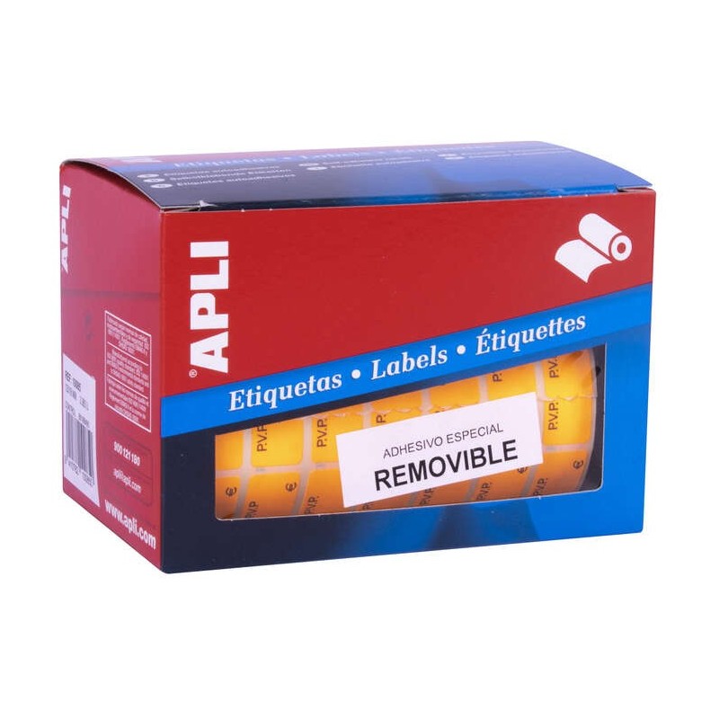 Apli Rollo Etiquetas PVP Naranja Fluorescente Removibles 12.0 x 18.0mm Apli Rollo Etiquetas PVP Naranja Fluorescente Removibles 12.0 x 18.0mm