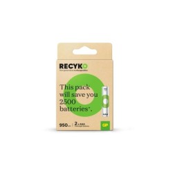GP ReCyko Confezione da 2 batterie ricaricabili 950 mAh AAA 1,2 V - Precaricate - Ciclo di vita: fino a 1.000 volte