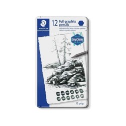 Staedtler Mars Lumograph Pure Graphite 100G Pack de 12 Lapices de Grafito - Tonos Brillantes - Graduaciones Surtidas