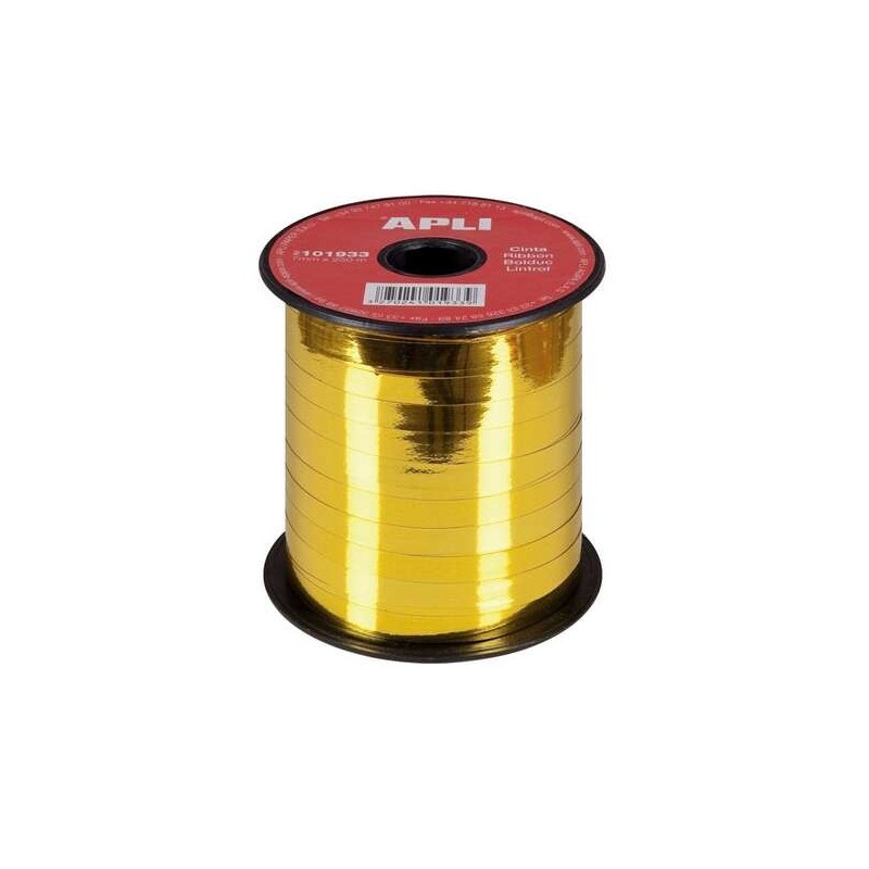 Rotolo di nastro per confezioni regalo Apli da 7 mm x 250 m - Finitura lucida - Colore oro Rotolo di nastro per confezioni regalo Apli da 7 mm x 250 m - Finitura lucida - Colore oro