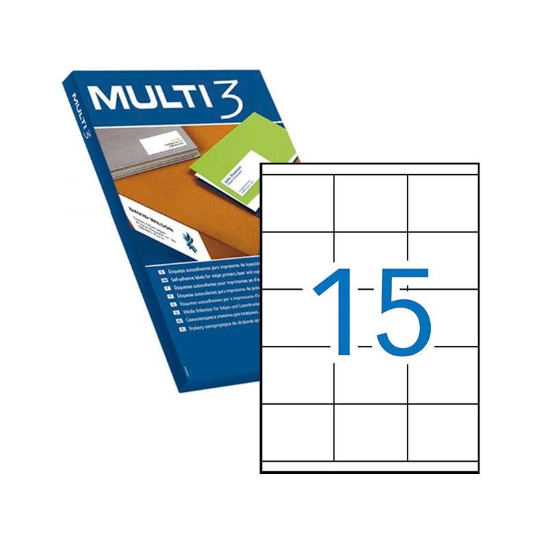 Multi3 Pack de 1.500 Etiquetas Blancas Cantos Rectos Tamaño 70.0X50.8mm con Adhesivo Permanente para Multiples Usos Multi3 Pack de 1.500 Etiquetas Blancas Cantos Rectos Tamaño 70.0X50.8mm con Adhesivo Permanente para Multiples Usos