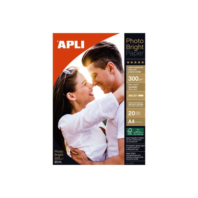 Carta fotografica Apli Photobright a lunga durata A4 300 g 20 fogli Carta fotografica Apli Photobright a lunga durata A4 300 g 20 fogli