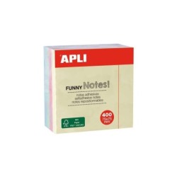 Apli Funny Cubo de 400 Notas Adhesivas 75 x 75 mm - Colores Pastel Surtidos