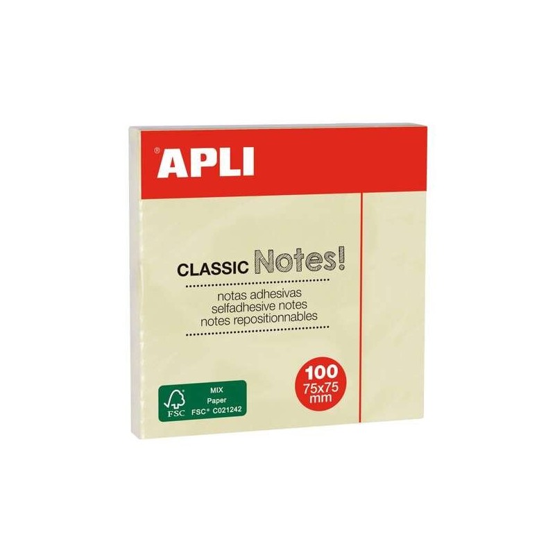 Apli Classic Bloc de 100 Notas Adhesivas 75 x 75 mm - Color Amarillo