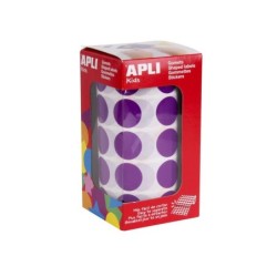 Apli Gomets Redondos Lila Ø 20mm - 59 Hojas Pretroqueladas - 1770 Gomets por Rollo - Ideal para Escuelas y Talleres Infantiles