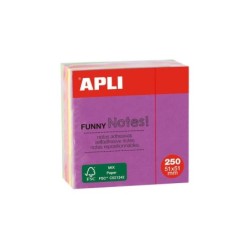 Apli Funny Sticky Notes 51x51mm Mini-Cube 250 fogli - 5 colori fluorescenti assortiti - Divertenti e pratici