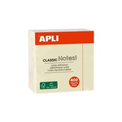 Apli Notas Adhesivas Classic 75x75mm - Cubo de 400 Hojas - Adhesivo de Calidad - Facil de Despegar - Amarillo