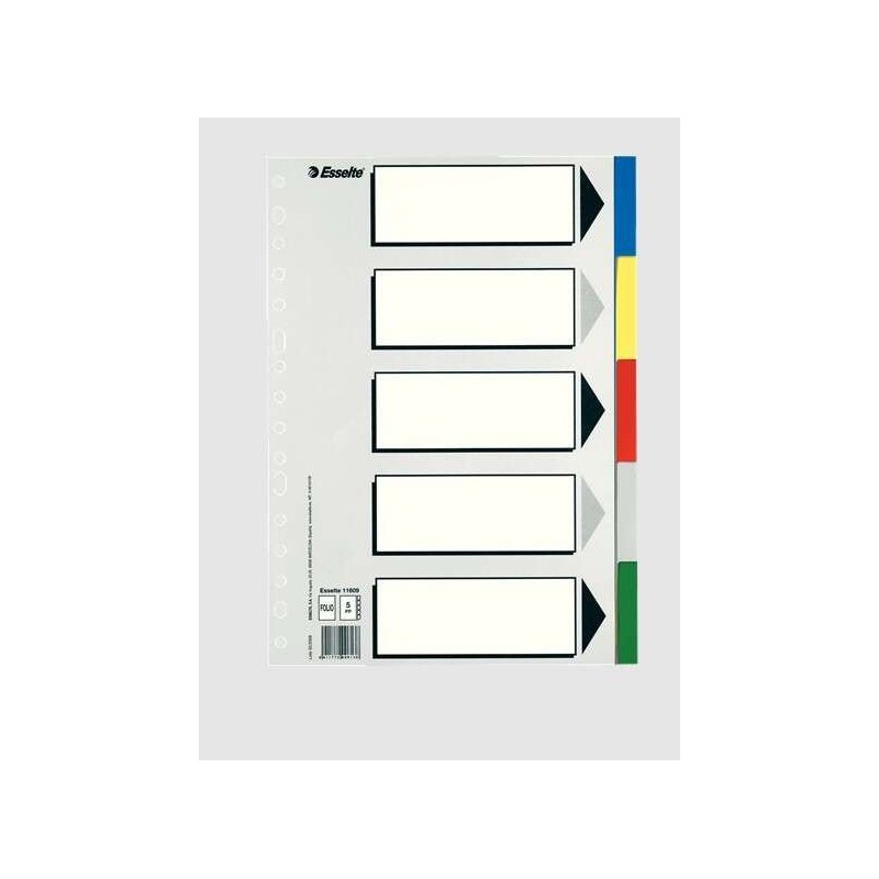 Esselte 613 Bolsa de 5 Separadores de Plastico - 5 Pestañas / 5 Colores - Multitaladro - Formato Folio Esselte 613 Bolsa de 5 Separadores de Plastico - 5 Pestañas / 5 Colores - Multitaladro - Formato Folio