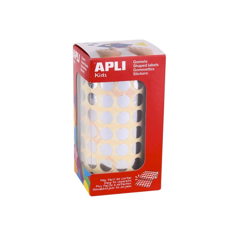 Gometti rotondi argento metallizzato Apli - Ø 10,5 mm - 5192 unità per rotolo - Sviluppa abilità e capacità nei bambini Gometti rotondi argento metallizzato Apli - Ø 10,5 mm - 5192 unità per rotolo - Sviluppa abilità e capacità nei bambini