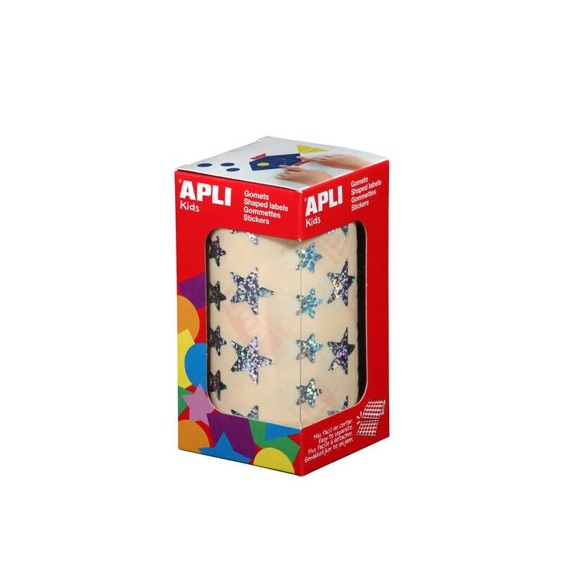 Apli Holographic Star Gomets - 12,5 mm e 19,5 mm - Adesivo permanente - 59 fogli preforati - 2.360 Gomet per rotolo Apli Holographic Star Gomets - 12,5 mm e 19,5 mm - Adesivo permanente - 59 fogli preforati - 2.360 Gomet per rotolo