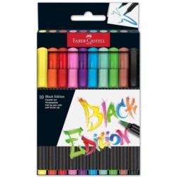 Faber-Castell Black Edition Confezione da 10 pennarelli con punta a pennello - Inchiostro a base di coloranti alimentari - Color