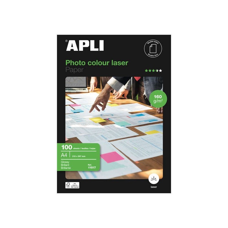 Carta fotografica laser a colori Apli A4 160 g 100 fogli Carta fotografica laser a colori Apli A4 160 g 100 fogli