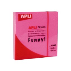 Apli Notas Adhesivas Funny 75x75mm - Bloc de 100 Hojas - Adhesivo de Calidad - Facil de Despegar - Rosa Fluorescente