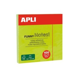 Apli Funny Sticky Notes 75x75mm - Blocco da 100 fogli - Adesivo di qualità - Facile da staccare - Colore verde fluorescente