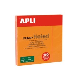 Apli Notas Adhesivas Funny 75x75mm - Bloc de 100 Hojas - Adhesivo de Calidad - Color Naranja Fluorescente