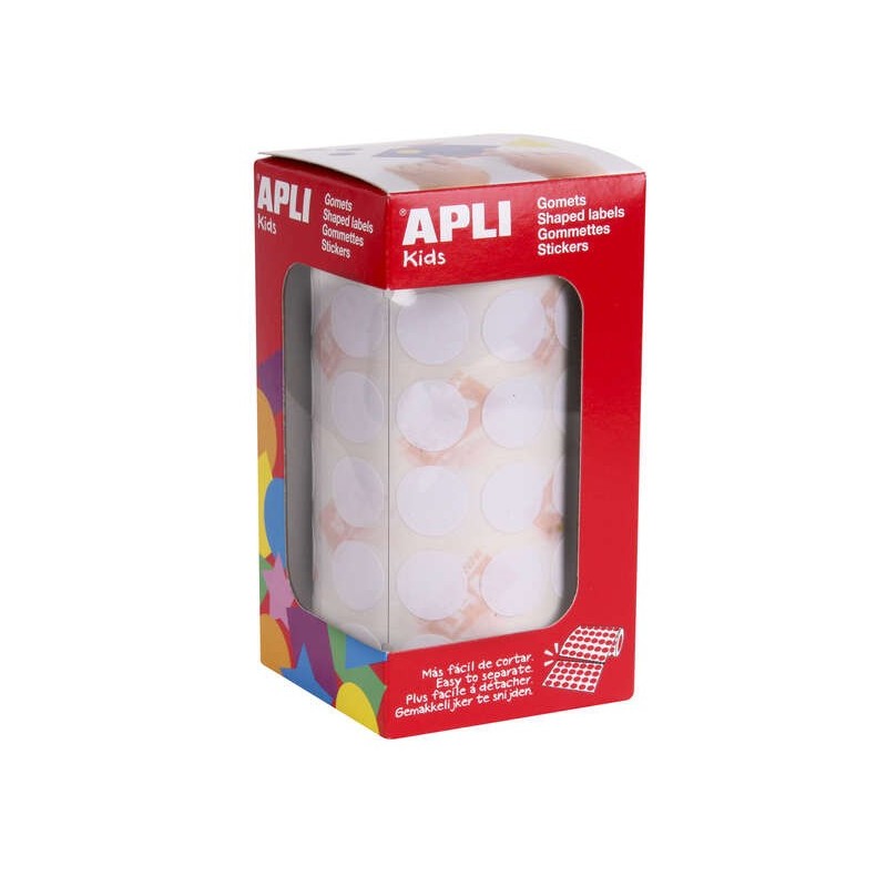 Apli Gomet Rotondi Bianchi Ø 15mm - 59 Fogli Pretagliati - 2832 Gomet per Rotolo - Adesivo a Base Acqua - Standard EN-71 e FSC Apli Gomet Rotondi Bianchi Ø 15mm - 59 Fogli Pretagliati - 2832 Gomet per Rotolo - Adesivo a Base Acqua - Standard EN-71 e FSC