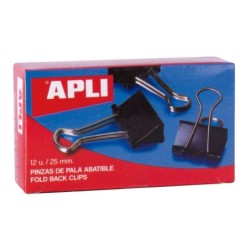 Apli Pinzas Abatibles 10x25mm - Acero Templado Negro - Asas Niquel - 12 Unidades - Sujecion Hasta 70 Hojas