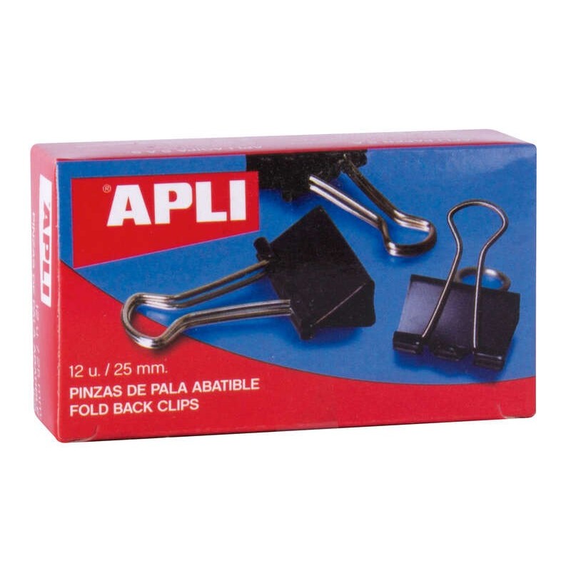Apli Pinzas Abatibles 10x25mm - Acero Templado Negro - Asas Niquel - 12 Unidades - Sujecion Hasta 70 Hojas Apli Pinzas Abatibles 10x25mm - Acero Templado Negro - Asas Niquel - 12 Unidades - Sujecion Hasta 70 Hojas