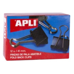 Apli Pinzas Abatibles 20x41mm - Clips de Acero Templado en Negro - Asas en Niquel - Caja de 12 - Sujecion Hasta 170 Hojas