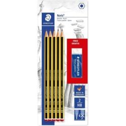 Staedtler Noris 120 Confezione da 5 Matite di Grafite Esagonali 2HB + 1 Gomma in Plastica Mars - Legno Proveniente da Foreste So