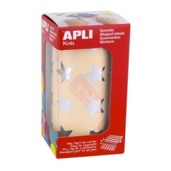 Apli Gomets Star Metallic Silver - Misura 19,5 mm - 1416 Gomets per rotolo - Adesivo a base acqua - Standard EN-71 e FSC