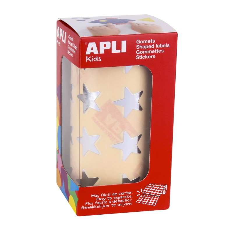 Apli Gomets Star Metallic Silver - Misura 19,5 mm - 1416 Gomets per rotolo - Adesivo a base acqua - Standard EN-71 e FSC Apli Gomets Star Metallic Silver - Misura 19,5 mm - 1416 Gomets per rotolo - Adesivo a base acqua - Standard EN-71 e FSC
