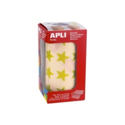 Apli Gomets Estrella Amarillo Metalizado - Tamaño 19.5mm - 1416 Gomets por Rollo - Adhesivo Base Agua - Normas EN-71 y FSC
