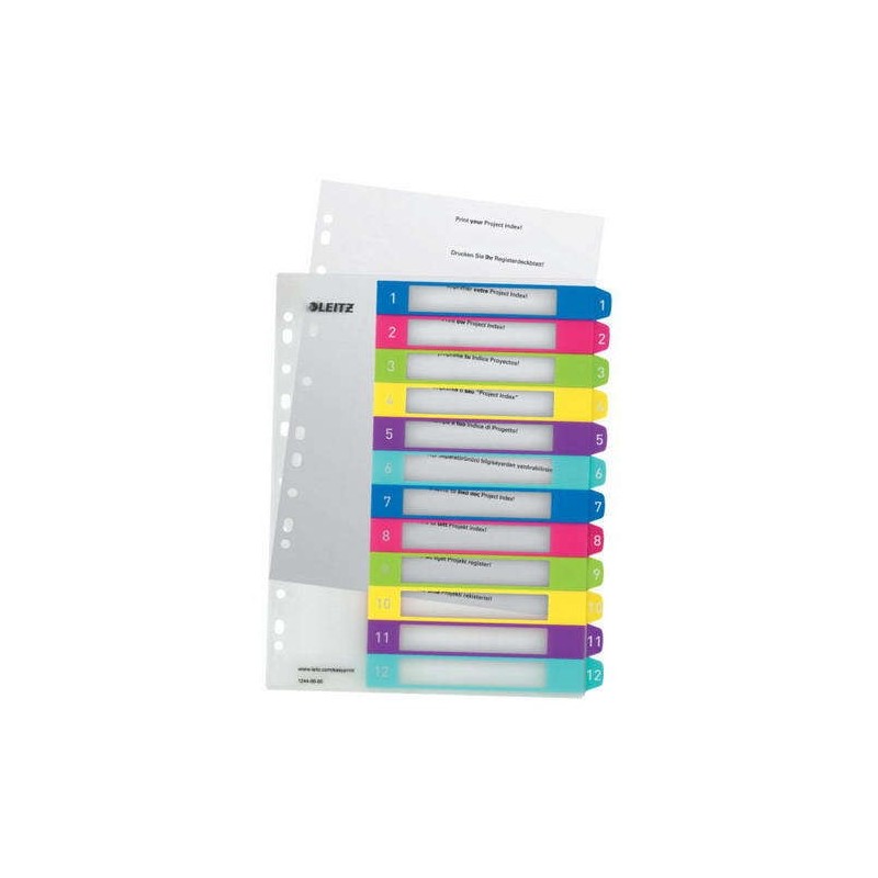 Leitz WOW Indice in plastica stampabile multicolore 12 schede - Multiforo - Formato A4 - Colore traslucido Leitz WOW Indice in plastica stampabile multicolore 12 schede - Multiforo - Formato A4 - Colore traslucido