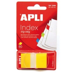 Apli adesive Indexes Film Zigzag 45x25mm Dispenser da 50 - Adesivo rimovibile - Zigzag per una facile identificazione - Giallo
