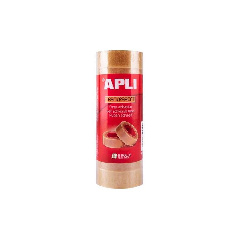 Apli Pack de 8 Cintas Adhesivas Transparentes 19 mm x 33 m Apli Pack de 8 Cintas Adhesivas Transparentes 19 mm x 33 m