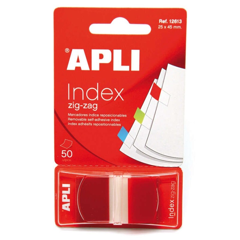 Pellicola adesiva Apli Indexes Zigzag Film 45x25mm Dispenser da 50 - Facile da applicare - Design a zigzag - Rosso Pellicola adesiva Apli Indexes Zigzag Film 45x25mm Dispenser da 50 - Facile da applicare - Design a zigzag - Rosso
