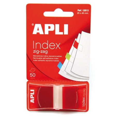 Pellicola adesiva Apli Indexes Zigzag Film 45x25mm Dispenser da 50 - Facile da applicare - Design a zigzag - Rosso