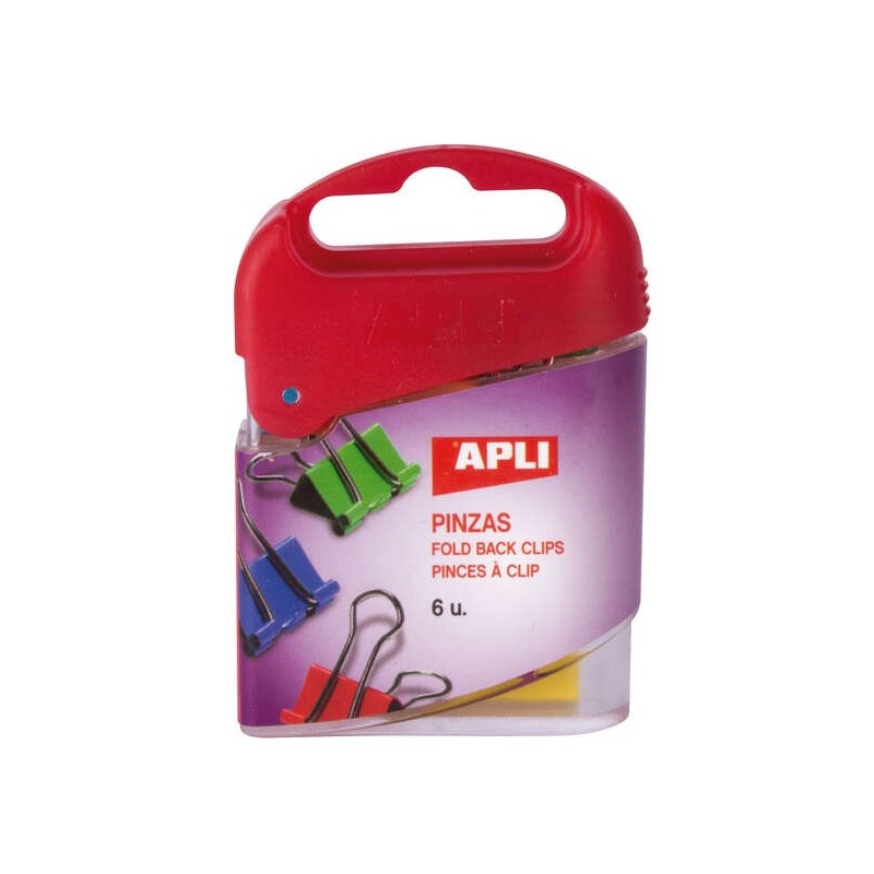 Apli Pinzas Abatibles 19mm - Acero Templado - Asas Niqueladas - Colores Surtidos - Caja de 6 - Sujecion Hasta 50 Hojas Apli Pinzas Abatibles 19mm - Acero Templado - Asas Niqueladas - Colores Surtidos - Caja de 6 - Sujecion Hasta 50 Hojas