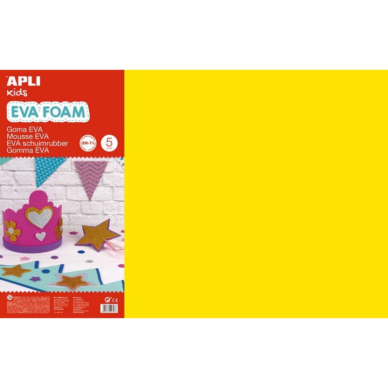 Apli Goma Eva Amarilla 600x400 - 5 Hojas de Tamaño Grande y Flexible Apli Goma Eva Amarilla 600x400 - 5 Hojas de Tamaño Grande y Flexible