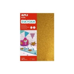Apli Confezione da 4 Glitter Gomma Eva A4 - Spessore 2 mm - Impermeabili - Modellabili a Caldo - Colori Assortiti