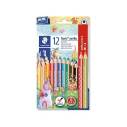 Staedtler Jumbo Noris 128 Pack de 12 Lapices Triangulares de Colores - Diseño Ergonomico - Colores Surtidos
