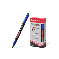 Pennarello permanente Erichkrause P-100 - Punta fine resistente ai danni - Inchiostro a base di alcol - Colore blu 12pz 12pz