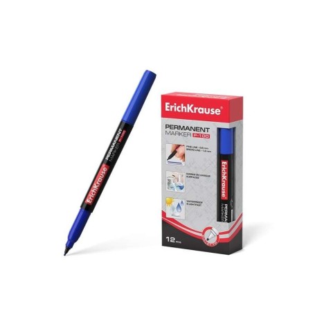 Pennarello permanente Erichkrause P-100 - Punta fine resistente ai danni - Inchiostro a base di alcol - Colore blu 12pz 12pz