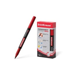 Pennarello Permanente Erichkrause P-100 - Punta Fine da 0,5 a 1,2 mm - Resistente all'acqua e ai raggi UV - Colore Rosso 12pz 12