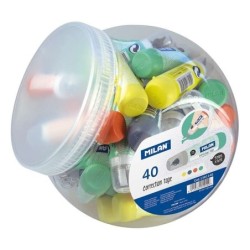 Milan Confezione da 40 Correttori a Nastro Cilindrici - Misure 5 mm x 6 mm - Veloci, Puliti e Precisi - Colori Assortiti