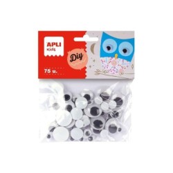 Apli Pack de 75 Ojos Moviles Redondos - Medidas Surtidas Ø 8 mm, Ø 10 mm, Ø 16 mm y Ø 20 mm - Color Negro