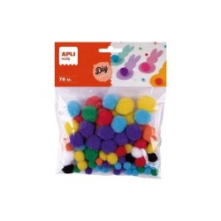 Apli Pack de 78 Pompones - Medidas Surtidas Ø 8 mm, Ø 10 mm, Ø 12 mm, Ø 15 mm y Ø 20 mm - Colores Surtidos