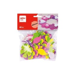 Forme adesive di fiori in gomma Eva Apli - 48 forme - Misure assortite - Materiale morbido e sicuro - Colori glitter assortiti
