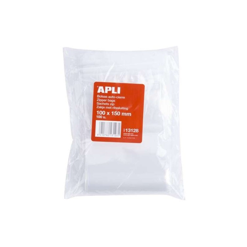 Apli Pack de 100 Bolsas de Auto Cierre 100 x 150 mm - Cierre Seguro - Aptas para Alimentos Apli Pack de 100 Bolsas de Auto Cierre 100 x 150 mm - Cierre Seguro - Aptas para Alimentos